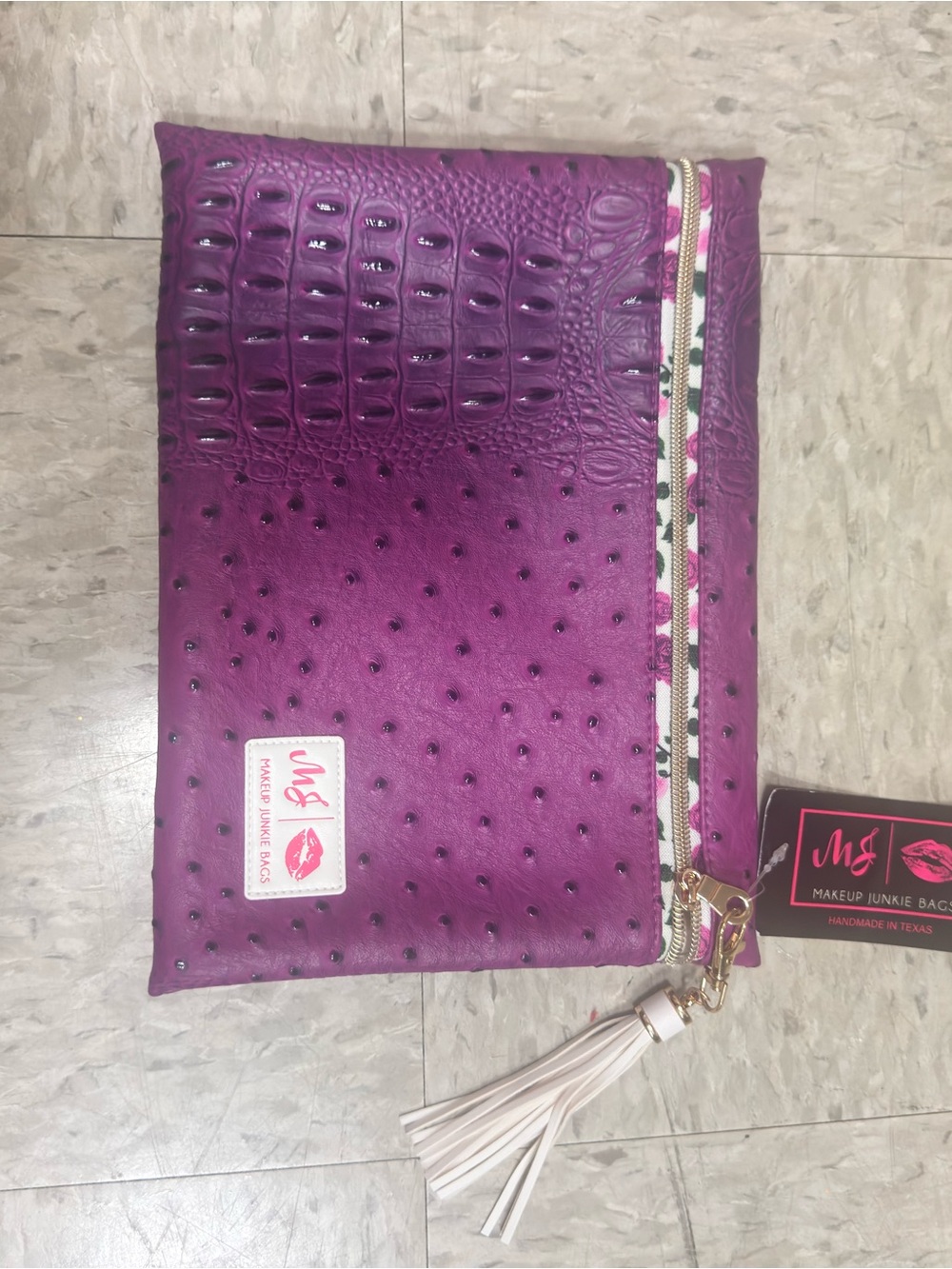 Make-Up Junkie Purple Ostrich-Embossed bag